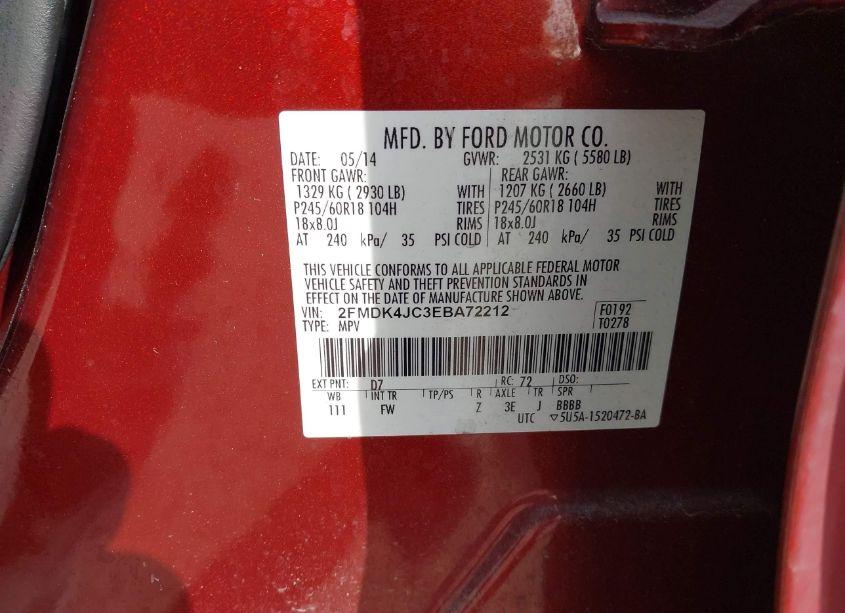 Photo 9 of 2014 Ford Edge SEL (VIN 2FMDK4JC3EBA72212)