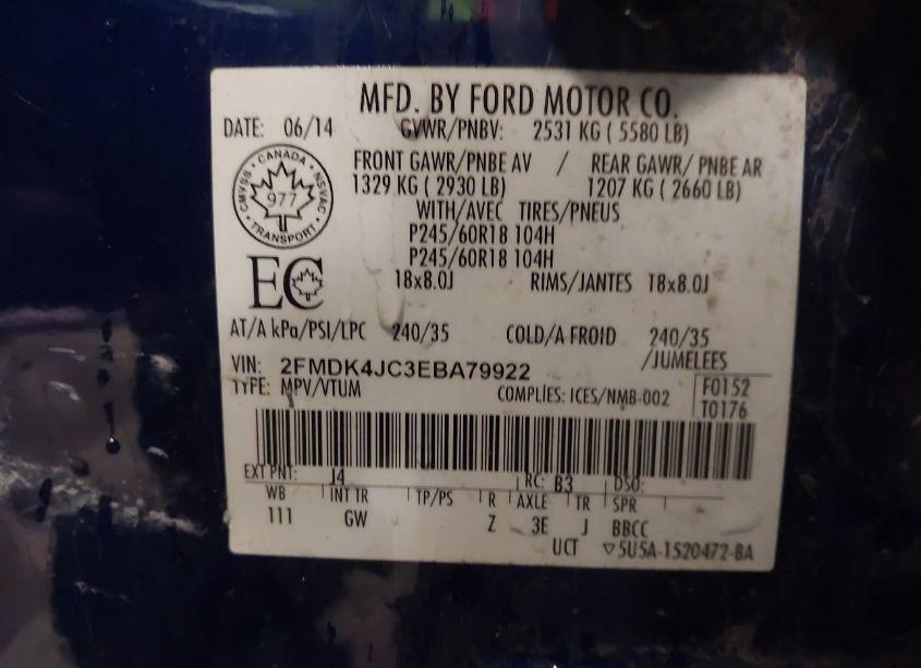 Photo 9 of 2014 Ford Edge SEL (VIN 2FMDK4JC3EBA79922)