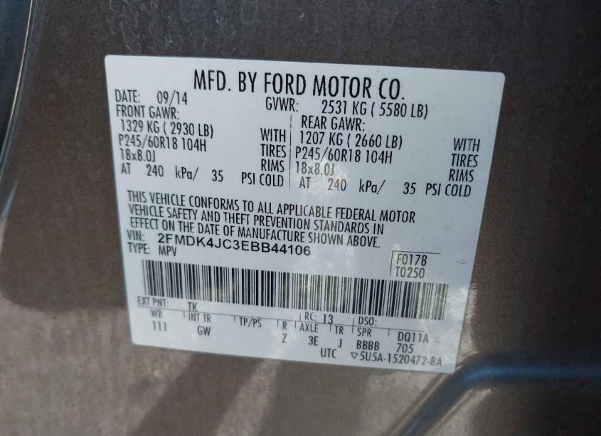 Photo 9 of 2014 Ford Edge SEL (VIN 2FMDK4JC3EBB44106)