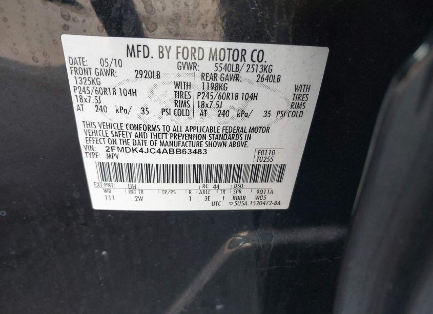 Photo 9 of 2010 Ford Edge SEL (VIN 2FMDK4JC4ABB63483)