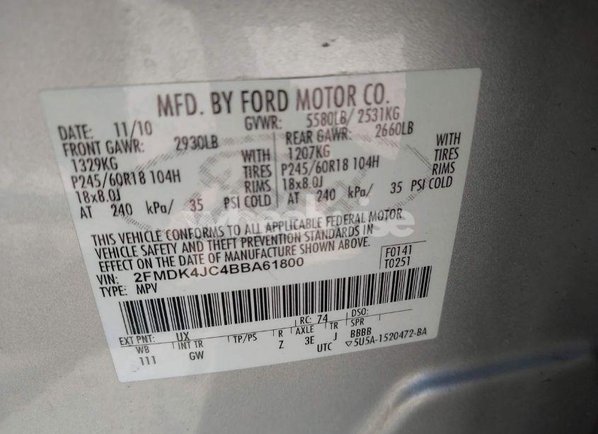 Photo 9 of 2011 Ford Edge SEL (VIN 2FMDK4JC4BBA61800)