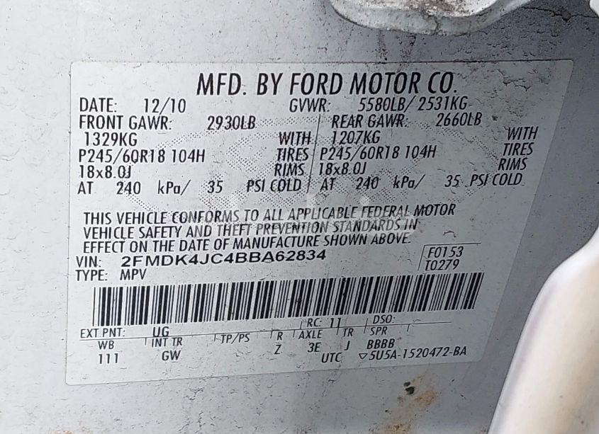 Photo 9 of 2011 Ford Edge SEL (VIN 2FMDK4JC4BBA62834)