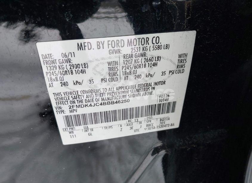 Photo 9 of 2011 Ford Edge SEL (VIN 2FMDK4JC4BBB46250)