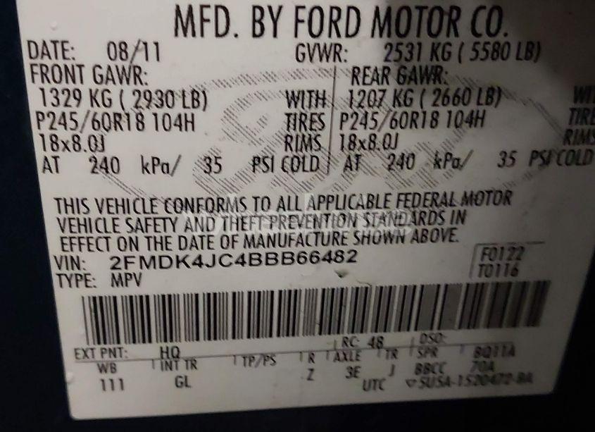 Photo 9 of 2011 Ford Edge SEL (VIN 2FMDK4JC4BBB66482)