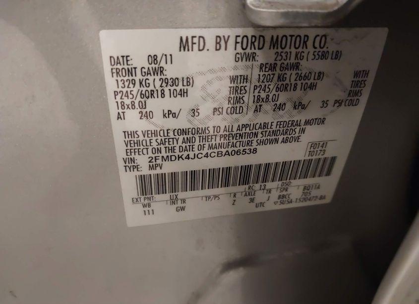 Photo 9 of 2012 Ford Edge SEL (VIN 2FMDK4JC4CBA06538)