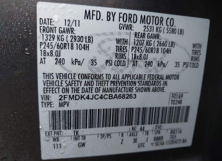 Photo 9 of 2012 Ford Edge SEL (VIN 2FMDK4JC4CBA68263)