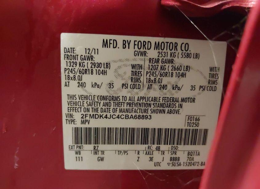 Photo 9 of 2012 Ford Edge SEL (VIN 2FMDK4JC4CBA68893)