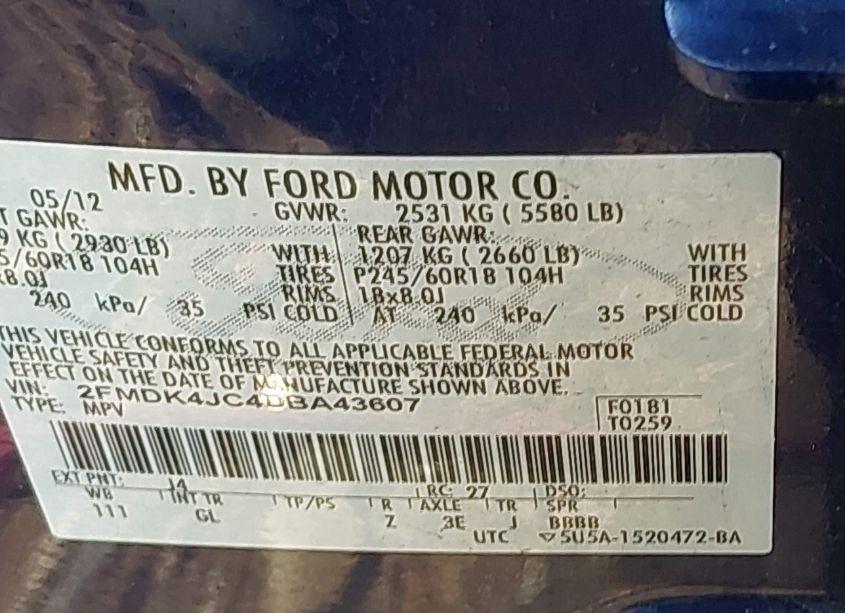 Photo 9 of 2013 Ford Edge SEL (VIN 2FMDK4JC4DBA43607)