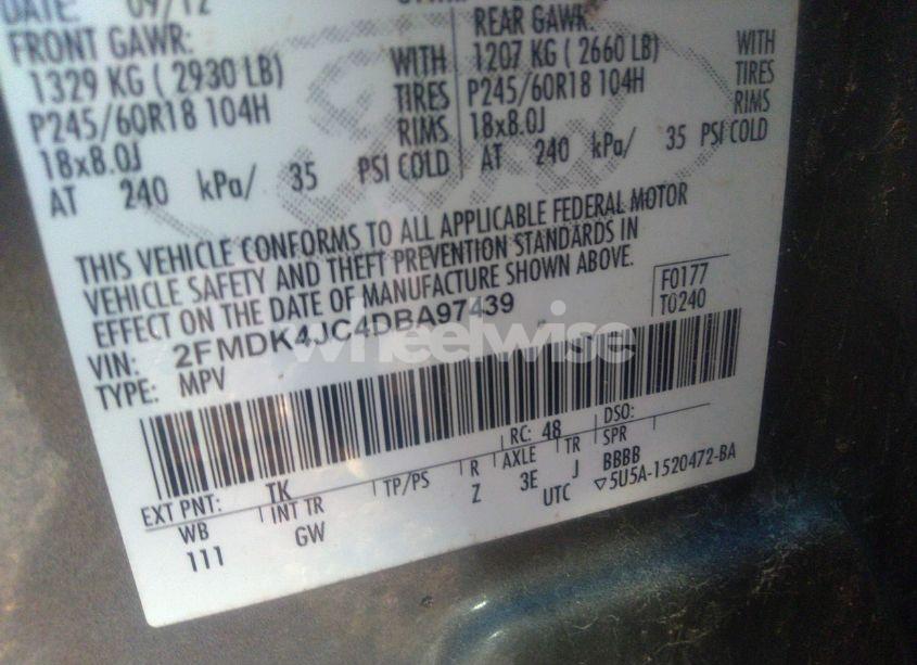 Photo 9 of 2013 Ford Edge SEL (VIN 2FMDK4JC4DBA97439)