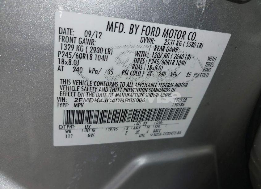 Photo 9 of 2013 Ford Edge SEL (VIN 2FMDK4JC4DBB05006)