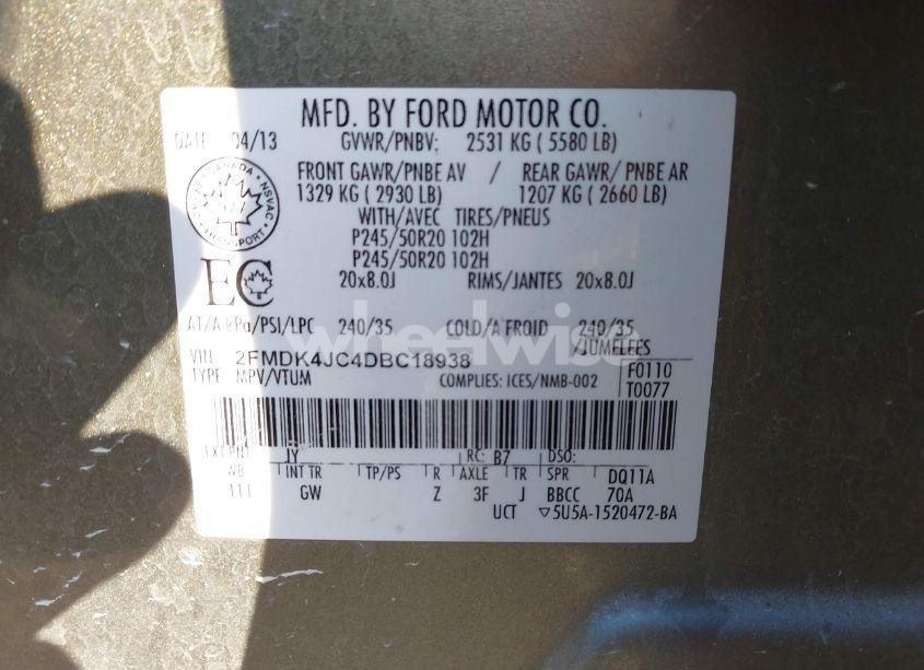 Photo 9 of 2013 Ford Edge SEL (VIN 2FMDK4JC4DBC18938)