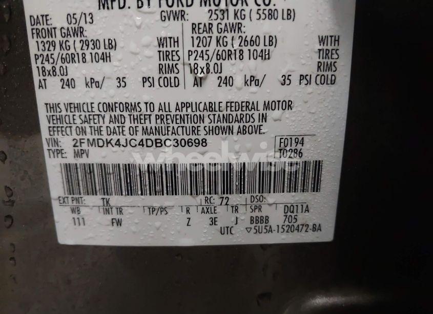 Photo 9 of 2013 Ford Edge SEL (VIN 2FMDK4JC4DBC30698)