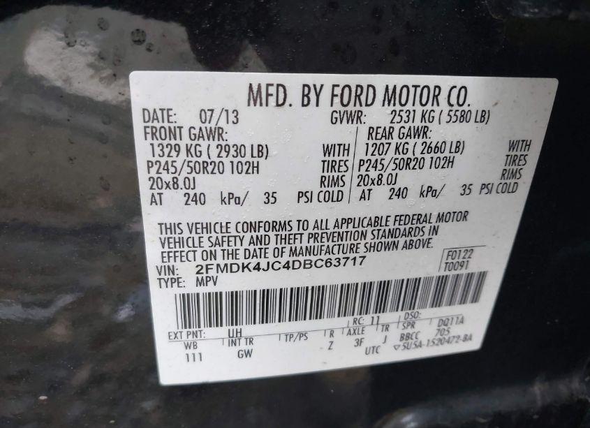 Photo 9 of 2013 Ford Edge SEL (VIN 2FMDK4JC4DBC63717)