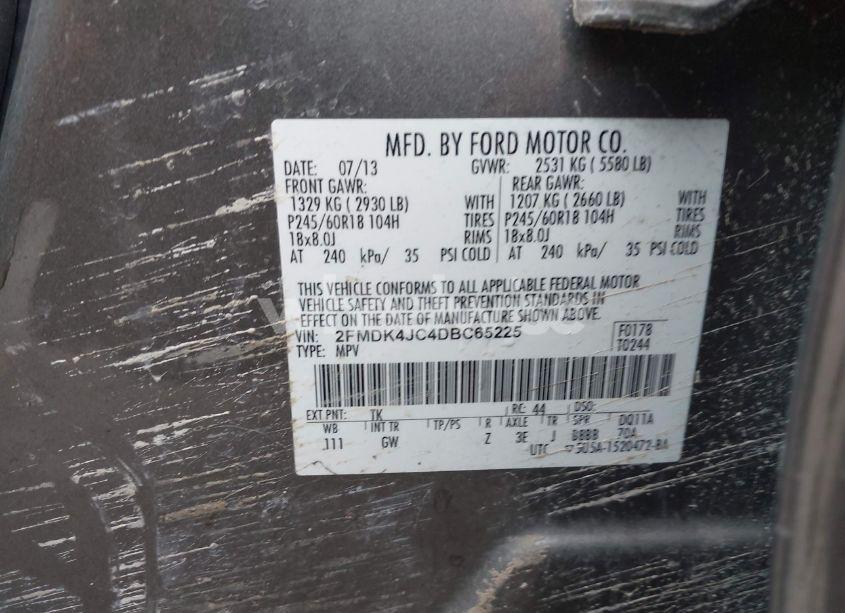 Photo 9 of 2013 Ford Edge SEL (VIN 2FMDK4JC4DBC65225)