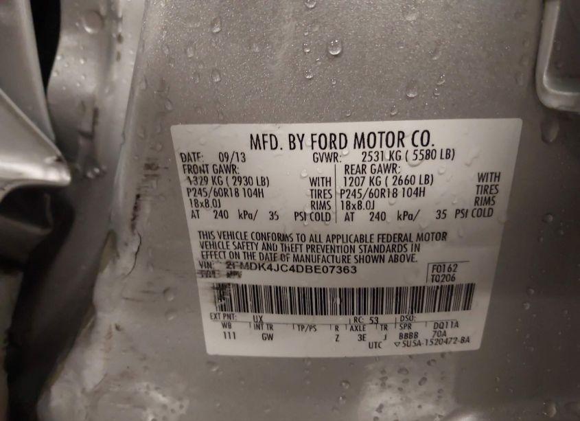 Photo 9 of 2013 Ford Edge SEL (VIN 2FMDK4JC4DBE07363)