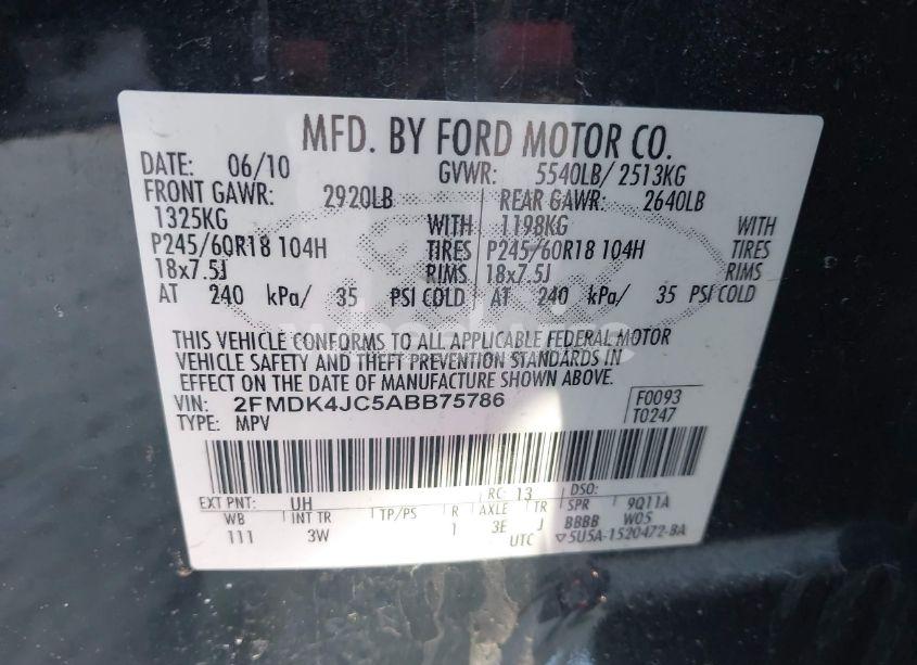 Photo 9 of 2010 Ford Edge SEL (VIN 2FMDK4JC5ABB75786)