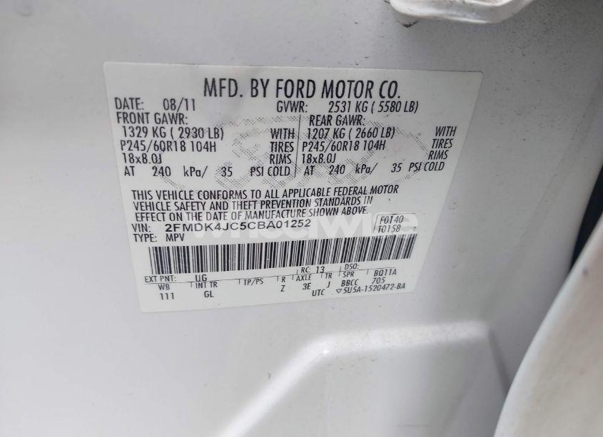 Photo 9 of 2012 Ford Edge SEL (VIN 2FMDK4JC5CBA01252)