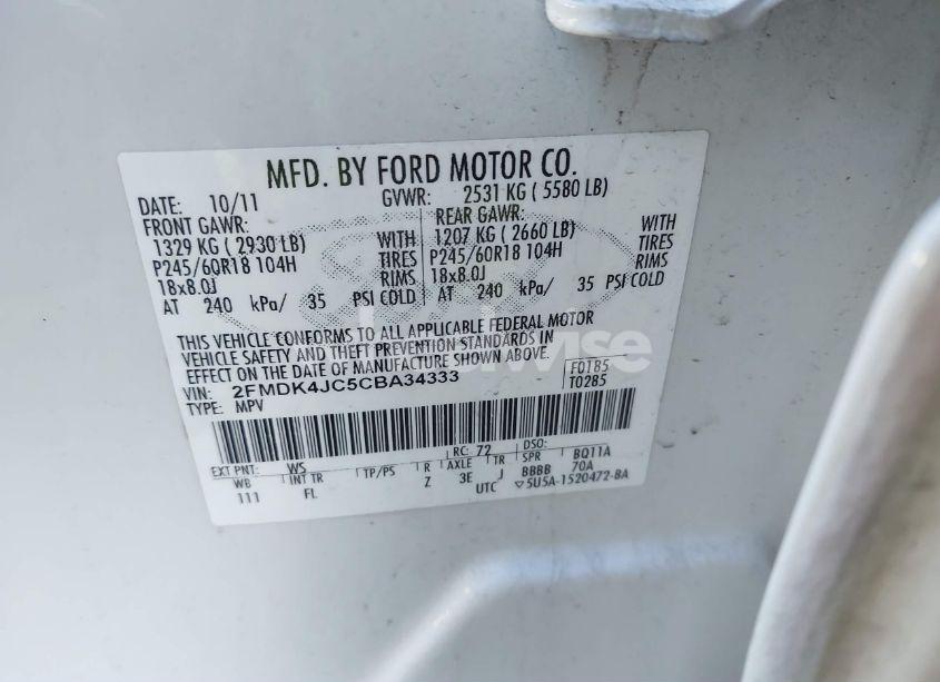 Photo 9 of 2012 Ford Edge SEL (VIN 2FMDK4JC5CBA34333)