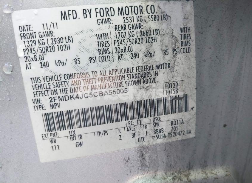 Photo 9 of 2012 Ford Edge SEL (VIN 2FMDK4JC5CBA55005)