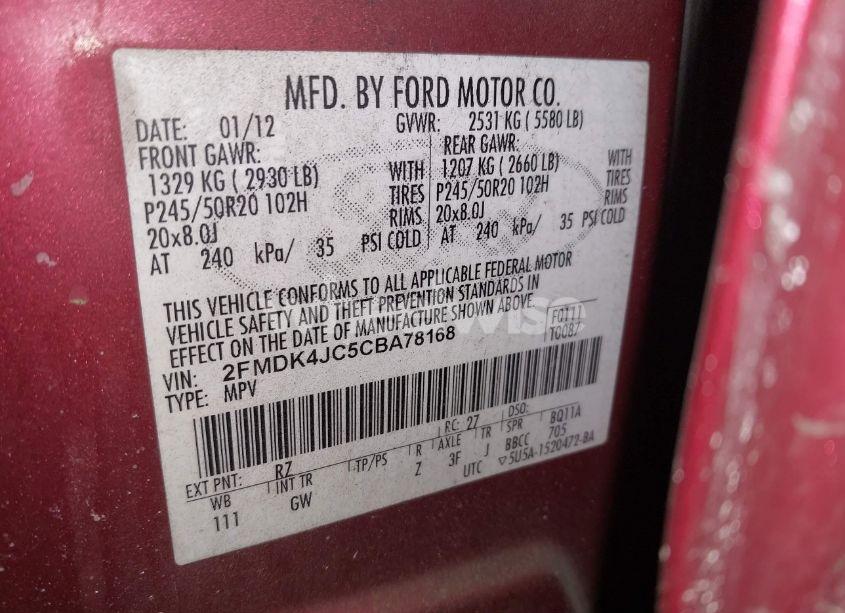 Photo 9 of 2012 Ford Edge SEL (VIN 2FMDK4JC5CBA78168)