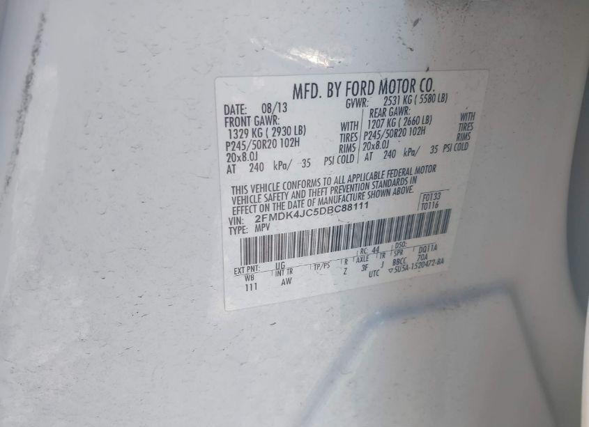 Photo 9 of 2013 Ford Edge SEL (VIN 2FMDK4JC5DBC88111)