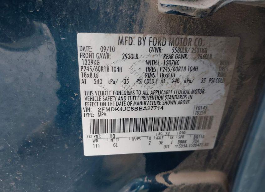 Photo 9 of 2011 Ford Edge SEL (VIN 2FMDK4JC6BBA27714)