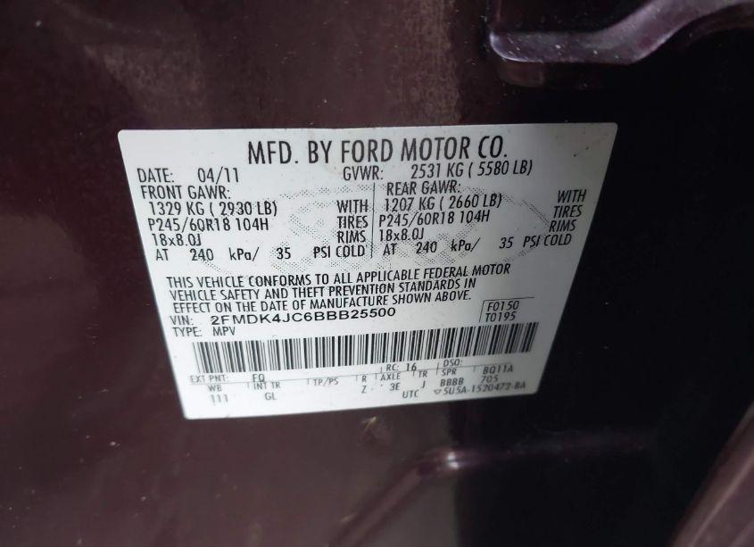 Photo 9 of 2011 Ford Edge SEL (VIN 2FMDK4JC6BBB25500)