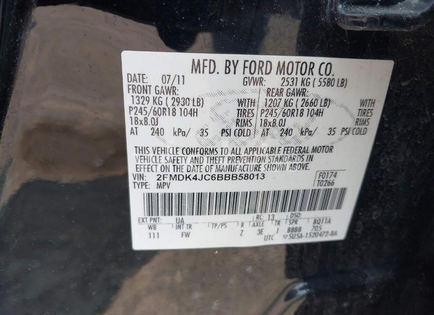 Photo 9 of 2011 Ford Edge SEL (VIN 2FMDK4JC6BBB58013)
