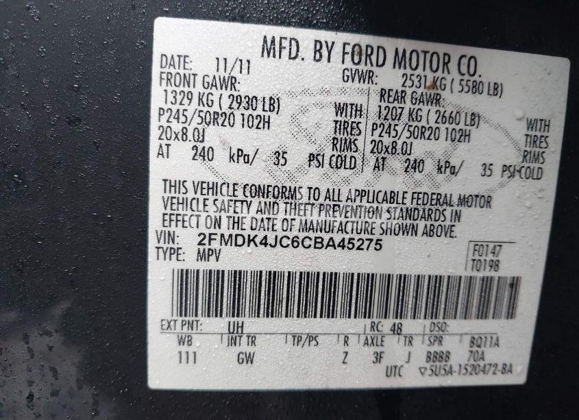 Photo 9 of 2012 Ford Edge SEL (VIN 2FMDK4JC6CBA45275)