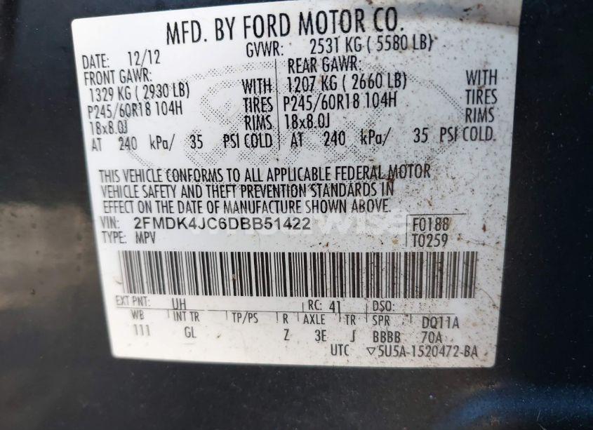 Photo 9 of 2013 Ford Edge SEL (VIN 2FMDK4JC6DBB51422)