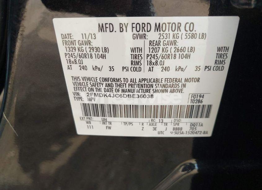 Photo 9 of 2013 Ford Edge SEL (VIN 2FMDK4JC6DBE36038)