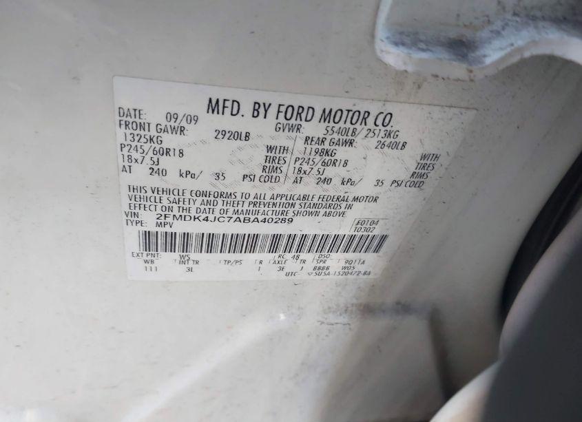 Photo 9 of 2010 Ford Edge SEL (VIN 2FMDK4JC7ABA40289)