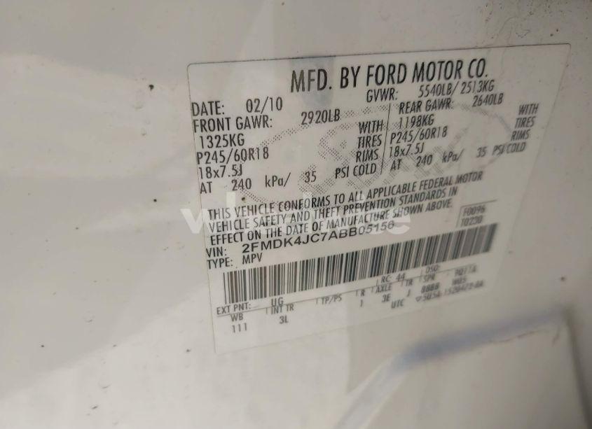 Photo 9 of 2010 Ford Edge SEL (VIN 2FMDK4JC7ABB05156)