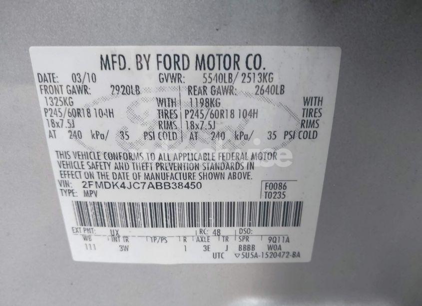 Photo 9 of 2010 Ford Edge SEL (VIN 2FMDK4JC7ABB38450)