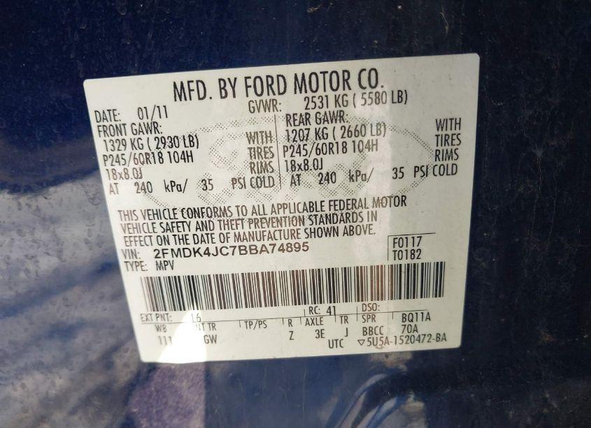 Photo 9 of 2011 Ford Edge SEL (VIN 2FMDK4JC7BBA74895)