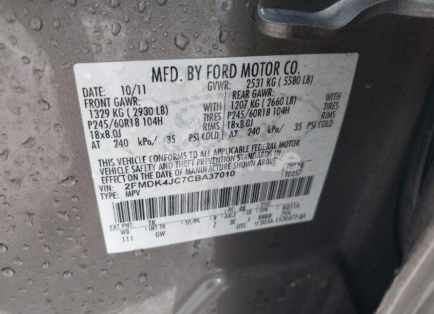 Photo 9 of 2012 Ford Edge SEL (VIN 2FMDK4JC7CBA37010)