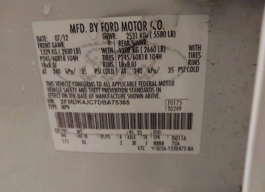 Photo 9 of 2013 Ford Edge SEL (VIN 2FMDK4JC7DBA75385)