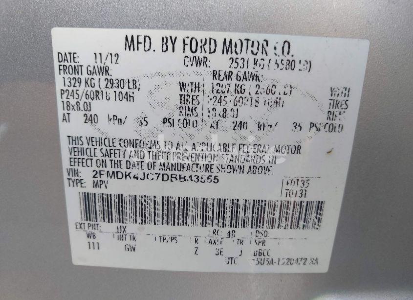 Photo 9 of 2013 Ford Edge SEL (VIN 2FMDK4JC7DBB43555)