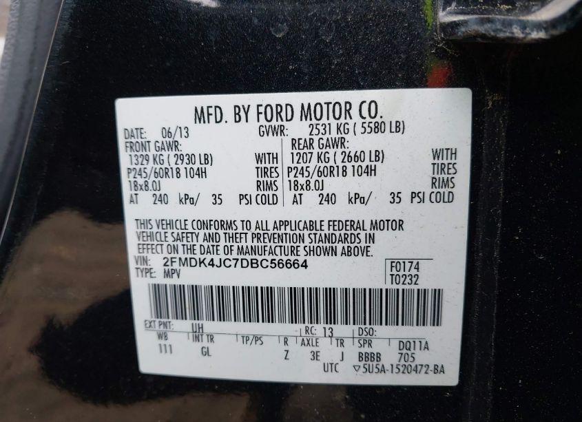 Photo 9 of 2013 Ford Edge SEL (VIN 2FMDK4JC7DBC56664)