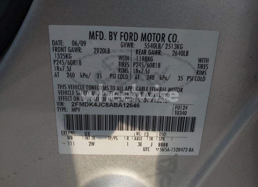 Photo 9 of 2010 Ford Edge SEL (VIN 2FMDK4JC8ABA12646)
