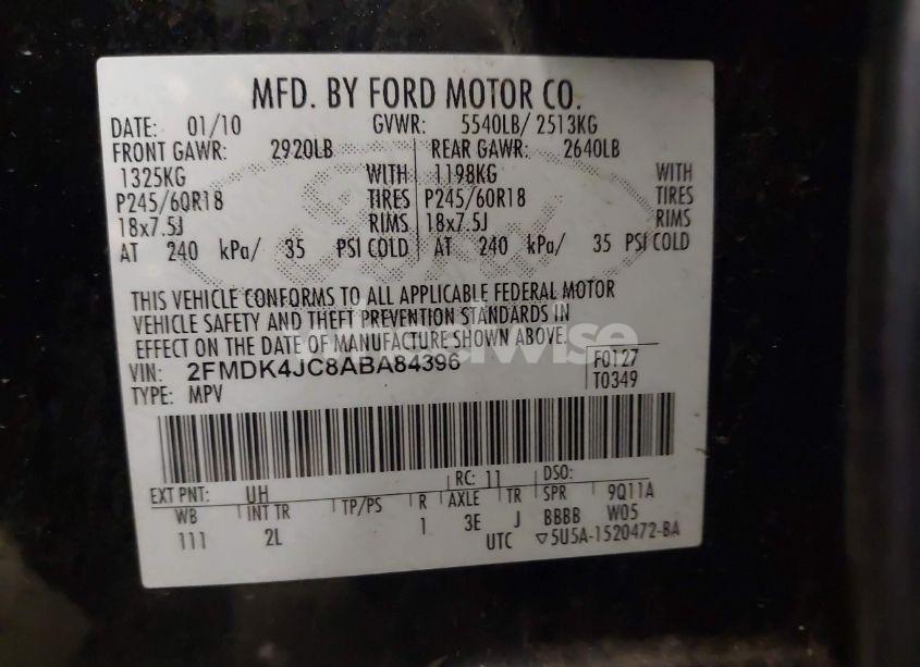 Photo 9 of 2010 Ford Edge SEL (VIN 2FMDK4JC8ABA84396)