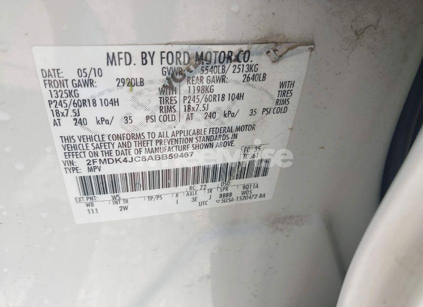 Photo 9 of 2010 Ford Edge SEL (VIN 2FMDK4JC8ABB59467)