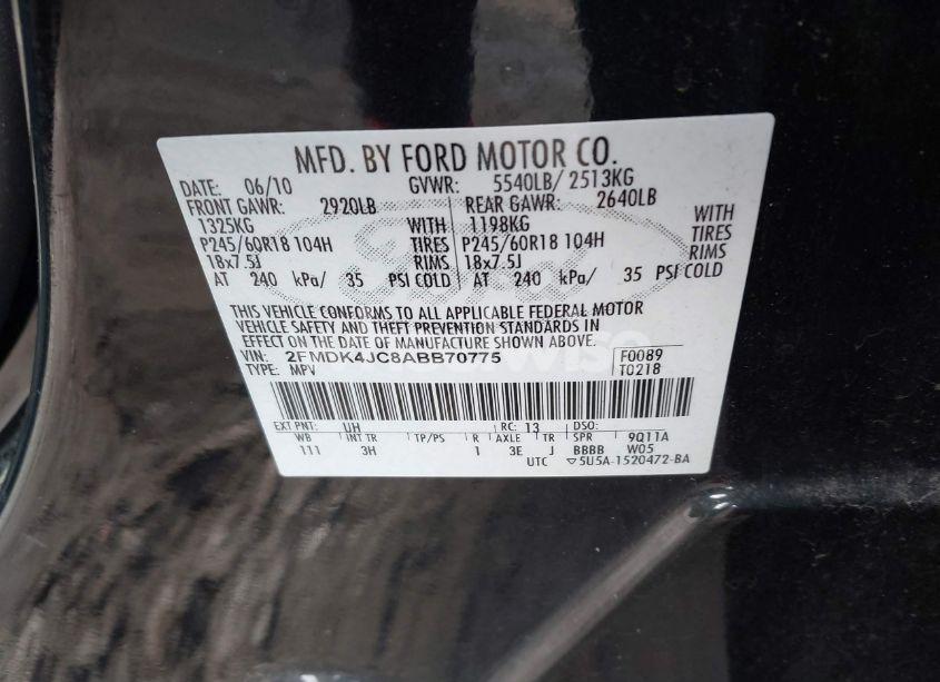 Photo 9 of 2010 Ford Edge SEL (VIN 2FMDK4JC8ABB70775)