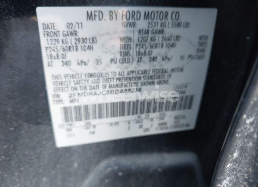 Photo 9 of 2011 Ford Edge SEL (VIN 2FMDK4JC8BBA88238)