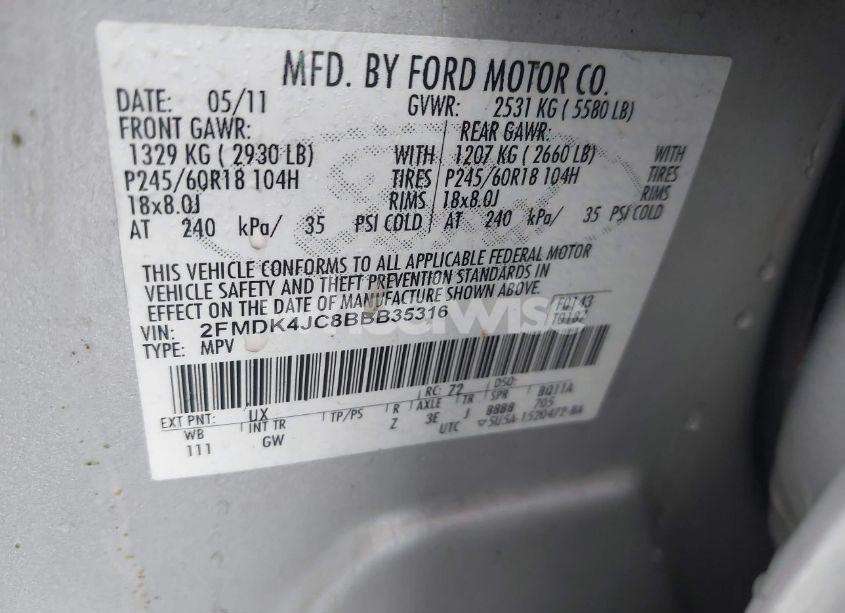 Photo 9 of 2011 Ford Edge SEL (VIN 2FMDK4JC8BBB35316)