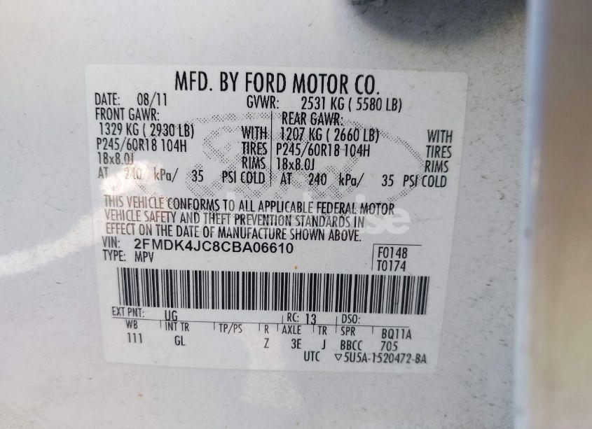 Photo 9 of 2012 Ford Edge SEL (VIN 2FMDK4JC8CBA06610)