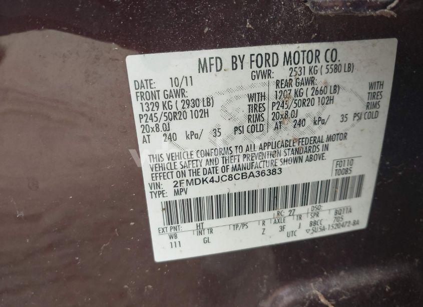 Photo 9 of 2012 Ford Edge SEL (VIN 2FMDK4JC8CBA36383)