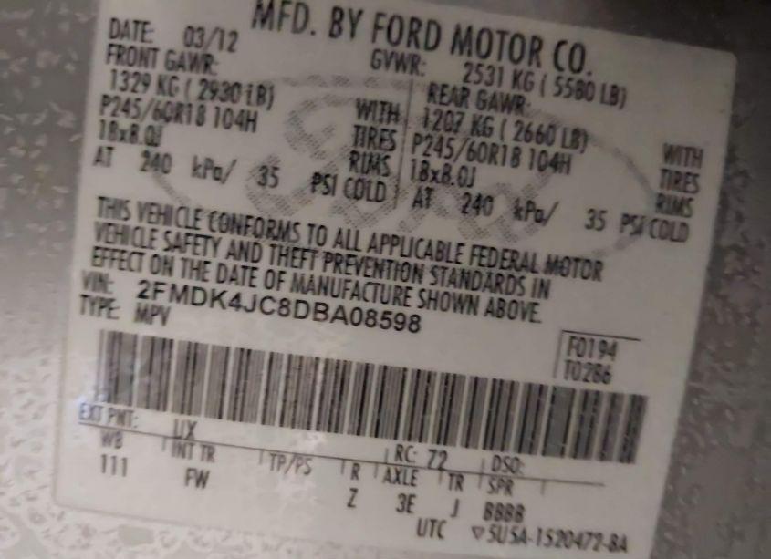 Photo 9 of 2013 Ford Edge SEL (VIN 2FMDK4JC8DBA08598)