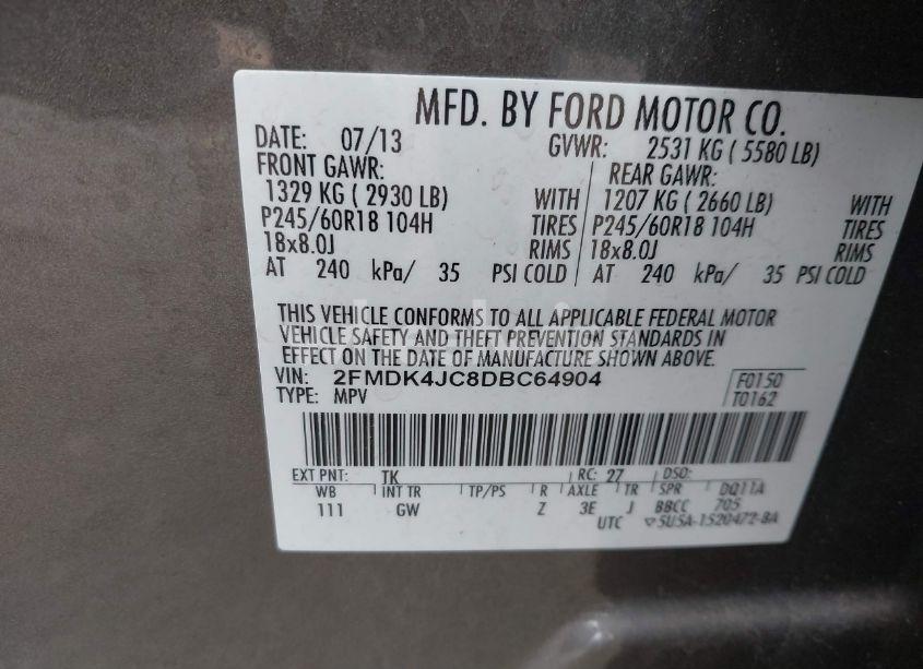 Photo 9 of 2013 Ford Edge SEL (VIN 2FMDK4JC8DBC64904)