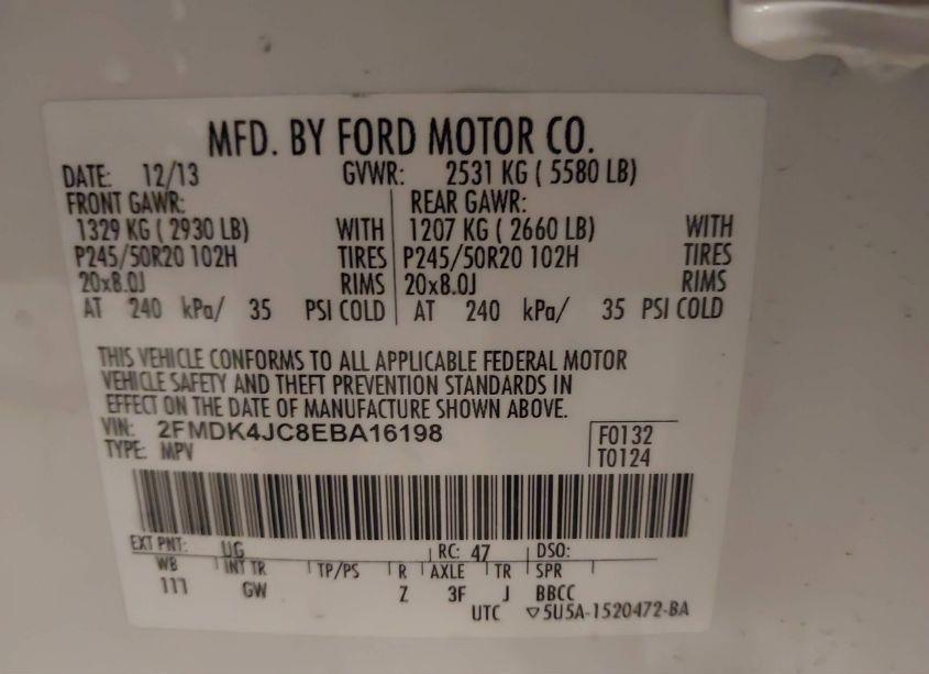 Photo 9 of 2014 Ford Edge SEL (VIN 2FMDK4JC8EBA16198)